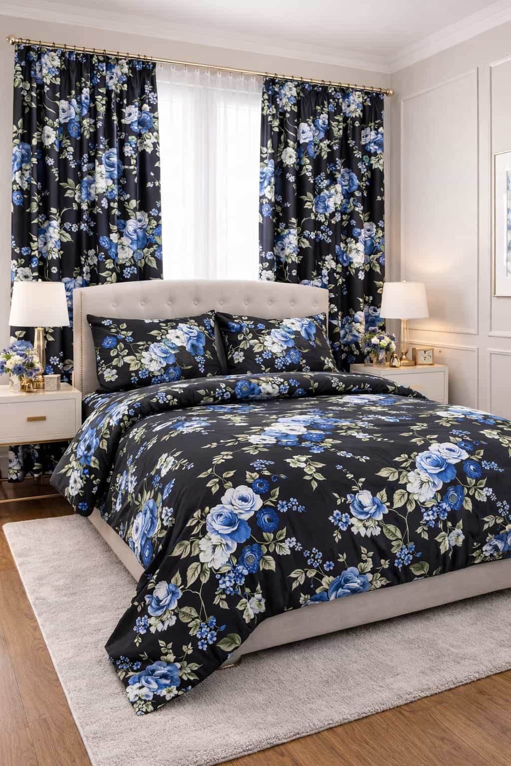 Black and blue Roses Bedsheet set 
